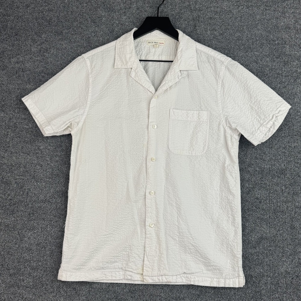 Alex Mill Camp Button Up Shirt Mens S White Seersucker Cotton Basic Short Sleeve